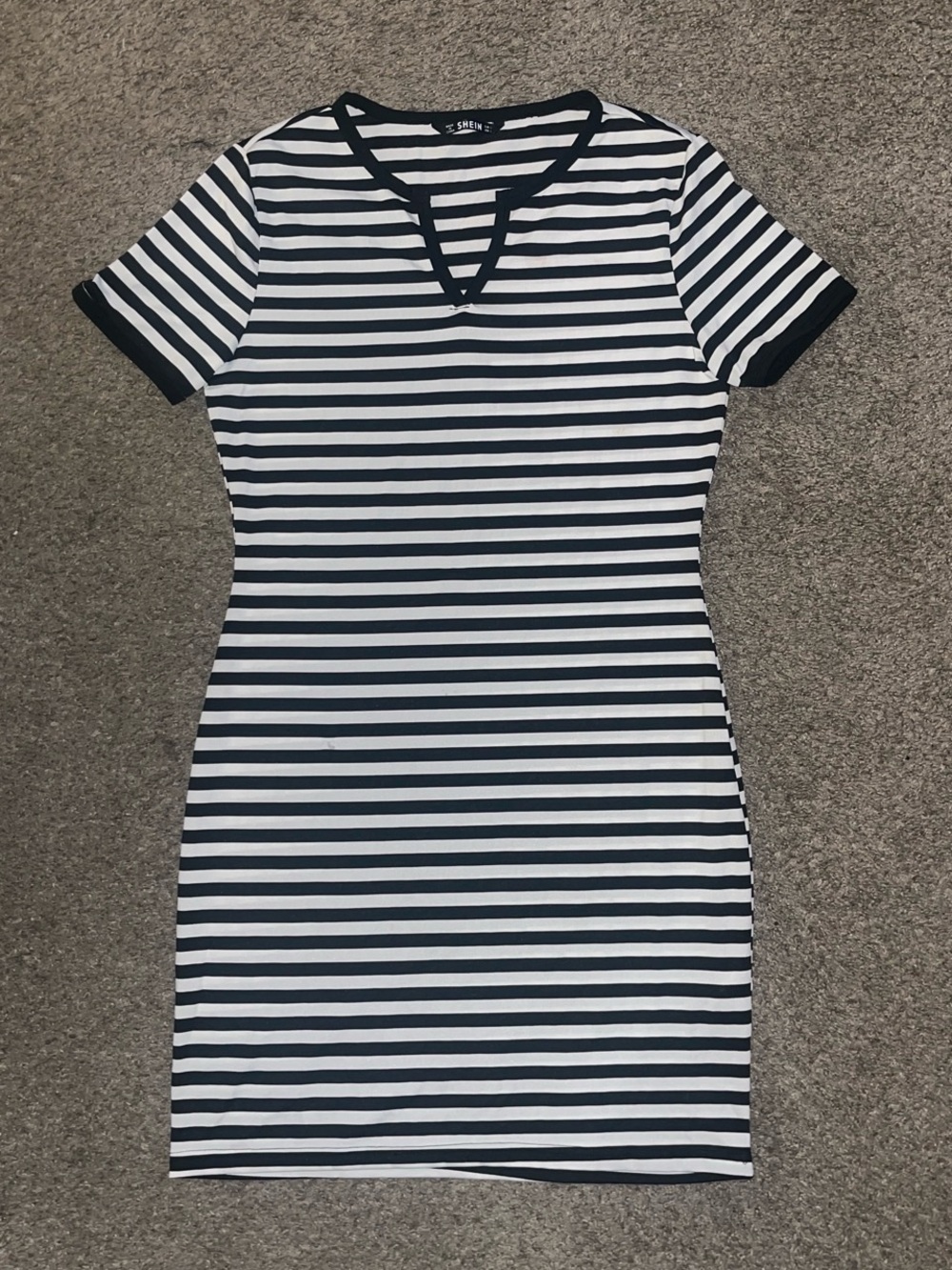SHEIN Black & White Striped Short-Sleeve Bodycon Mini Dress